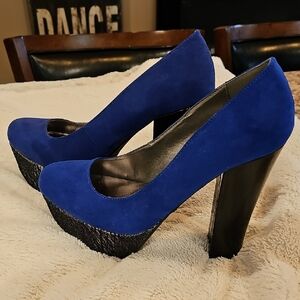 Qupid Blue and Black High Heels